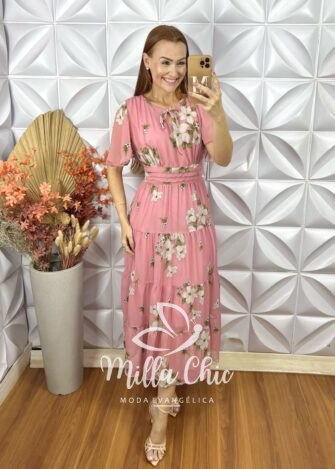 Vestido Ninive Em Chiffon - Rosa - Milla Chic