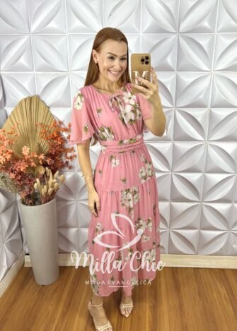 Vestido Ninive Em Chiffon - Rosa - Milla Chic