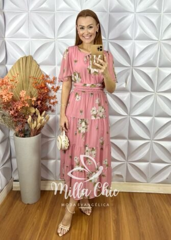 Vestido Ninive Em Chiffon - Rosa - Milla Chic