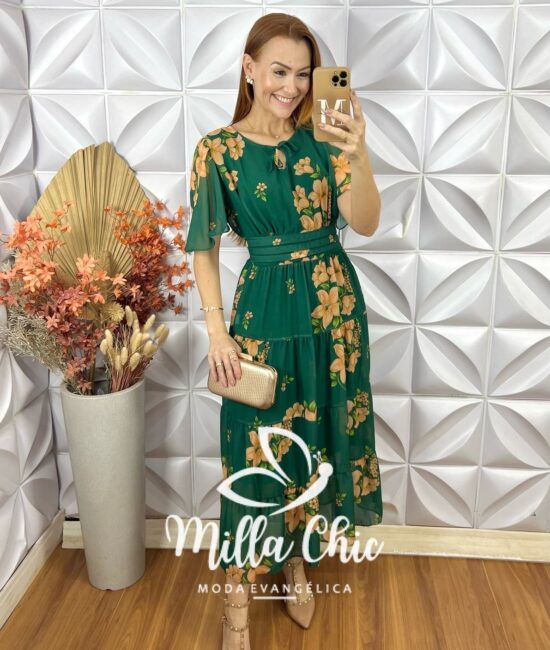 Vestido Ninive Em Chiffon - Verde - Milla Chic