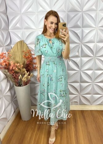 Vestido Ninive Em Chiffon - Verde Água - Milla Chic