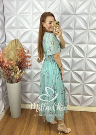 Vestido Ninive Em Chiffon - Verde Água - Milla Chic
