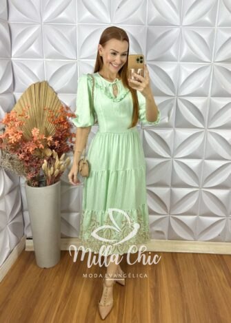 Milla Chic - millachic com br vestido rebeca bordado verde agua 7 Vestido Rebecca Em Rayon Bordado- Bege - Milla Chic