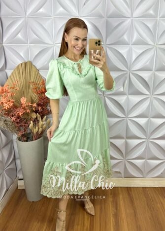 Milla Chic - millachic com br vestido rebecca em rayon bordado verde agua Vestido Rebecca Em Rayon Bordado- Bege - Milla Chic
