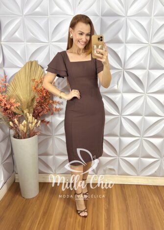 Vestido Reto Ângela - Marrom - Milla Chic