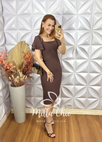 Vestido Reto Ângela - Marrom - Milla Chic