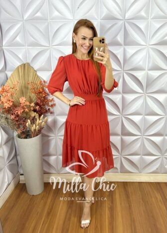 Vestido Ruthe Em Chiffon - Laranja - Milla Chic