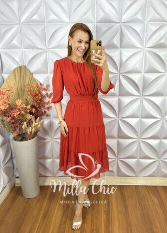 Vestido Ruthe Em Chiffon - Laranja - Milla Chic