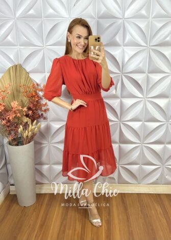 Vestido Ruthe Em Chiffon - Laranja - Milla Chic
