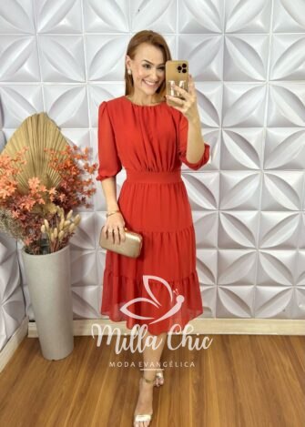 Vestido Ruthe Em Chiffon - Laranja - Milla Chic