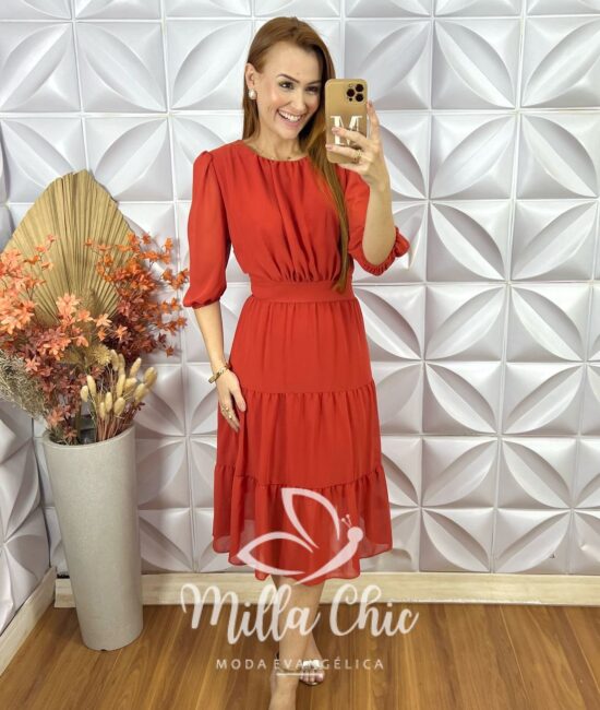 Vestido Ruthe Em Chiffon - Laranja - Milla Chic