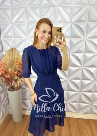 Vestido Ruthe Em Chiffon - Azul Marinho - Milla Chic