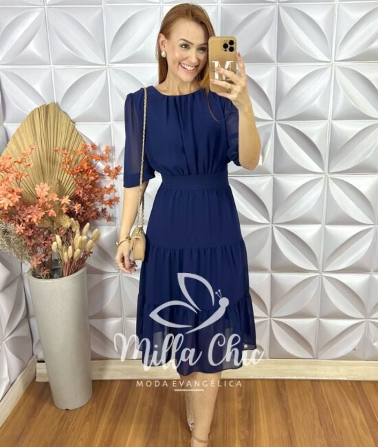 Vestido Ruthe Em Chiffon - Azul Marinho - Milla Chic