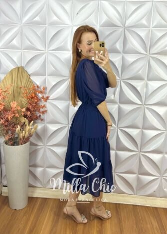 Milla Chic - millachic com br vestido ruthe em chiffon azul marinho 3 Vestido Ruthe Em Chiffon - Azul Marinho - Milla Chic