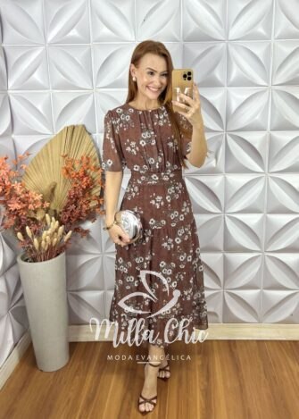 Vestido Ruthe Em Chiffon - Marrom - Milla Chic