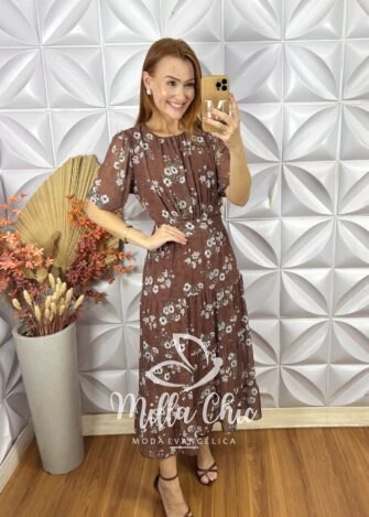 Vestido Ruthe Em Chiffon - Marrom - Milla Chic