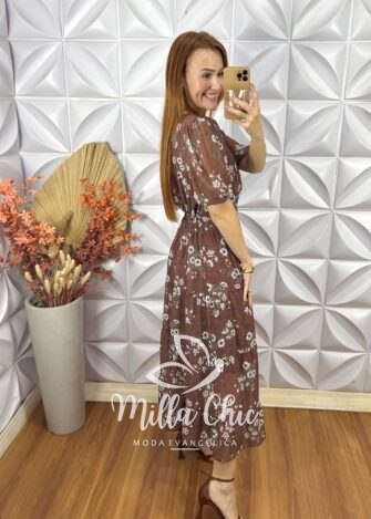Vestido Ruthe Em Chiffon - Marrom - Milla Chic
