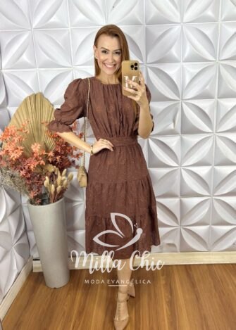 Vestido Ruthe Em Lesie Algodão - Marrom - Milla Chic