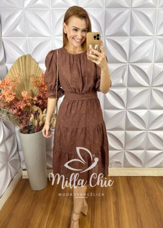 Vestido Ruthe Em Lesie Algodão - Marrom - Milla Chic