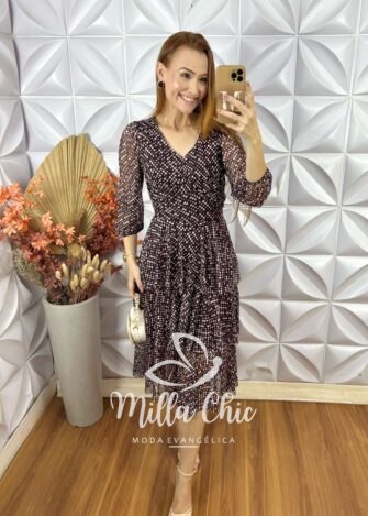 Vestido Suíça Em Mocha Mousse - Marrom Escuro - Milla Chic