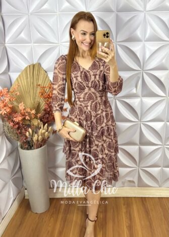 Vestido Suíça Em Mocha Mousse - Marrom Escuro - Milla Chic