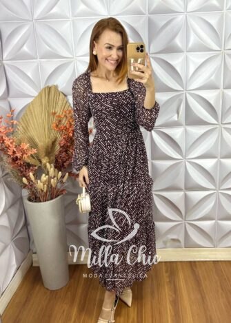 Vestido Suíça Tule Em Manga Longa - Milla Chic