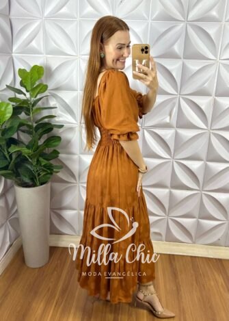 Vestido Tarcisia Em Rayon - Marrom Claro - Milla Chic