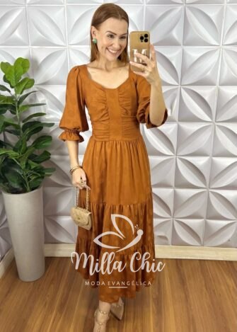 Vestido Tarcisia Em Rayon - Marrom Claro - Milla Chic