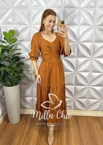 Vestido Tarcisia Em Rayon - Marrom Claro - Milla Chic