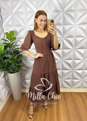 Vestido Tarcisia Em Rayon - Marrom - Milla Chic