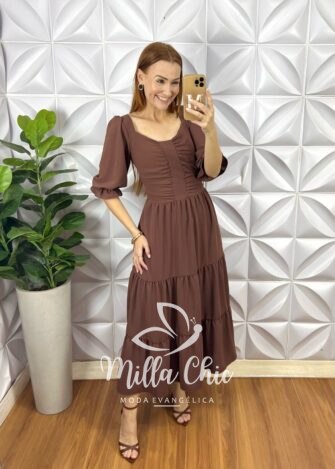 Milla Chic - millachic com br vestido tarcisia em rayon marrom claro copia 3 Vestido Tarcisia Em Rayon - Marrom - Milla Chic