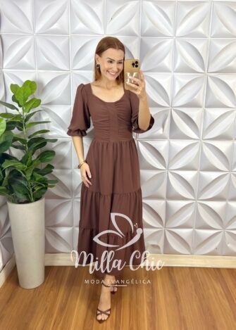 Milla Chic - millachic com br vestido tarcisia em rayon marrom claro copia 4 Vestido Tarcisia Em Rayon - Marrom - Milla Chic