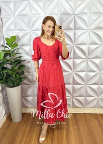 Milla Chic - millachic com br vestido tarcisia em rayon vermelho 4 Vestido Tarcisia Em Rayon - Vermelho - Milla Chic