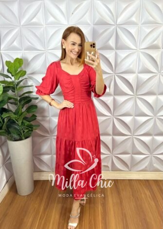 Vestido Tarcisia Em Rayon - Vermelho - Milla Chic
