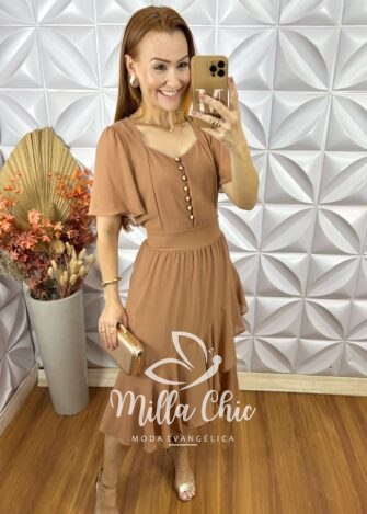 Vestido Theodora Em Rayon - Marrom - Milla Chic