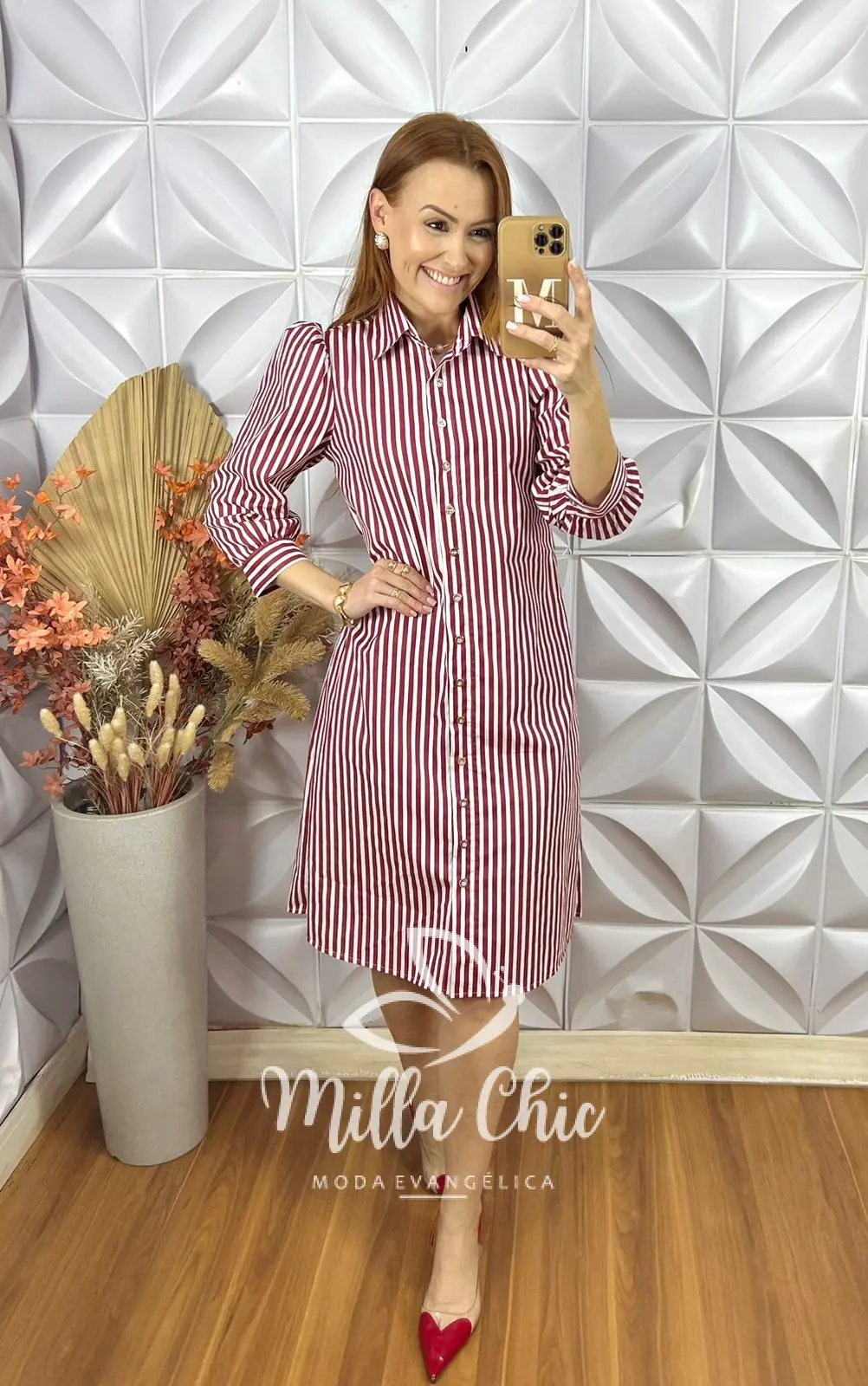 Chemise Itália Listras em Tricoline – Vermelho – Milla Chic Chemise Itália Listras em Tricoline - Vermelho - Milla Chic