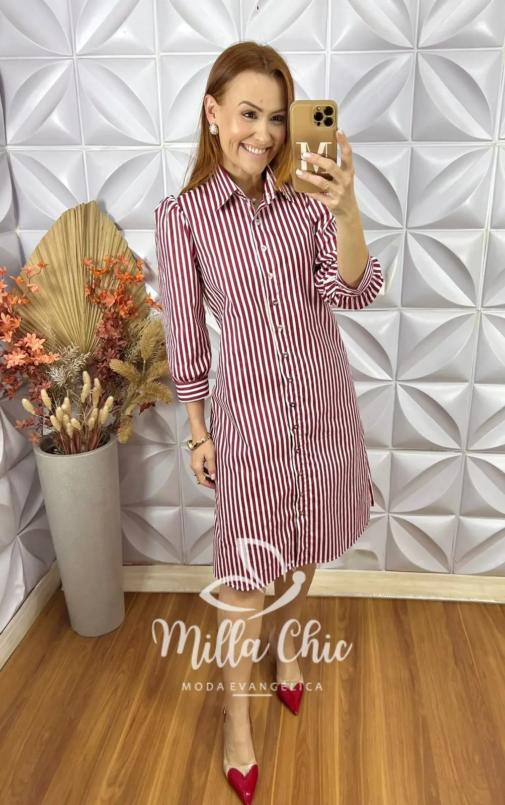 Chemise Itália Listras em Tricoline – Vermelho – Milla Chic Chemise Itália Listras em Tricoline - Vermelho - Milla Chic
