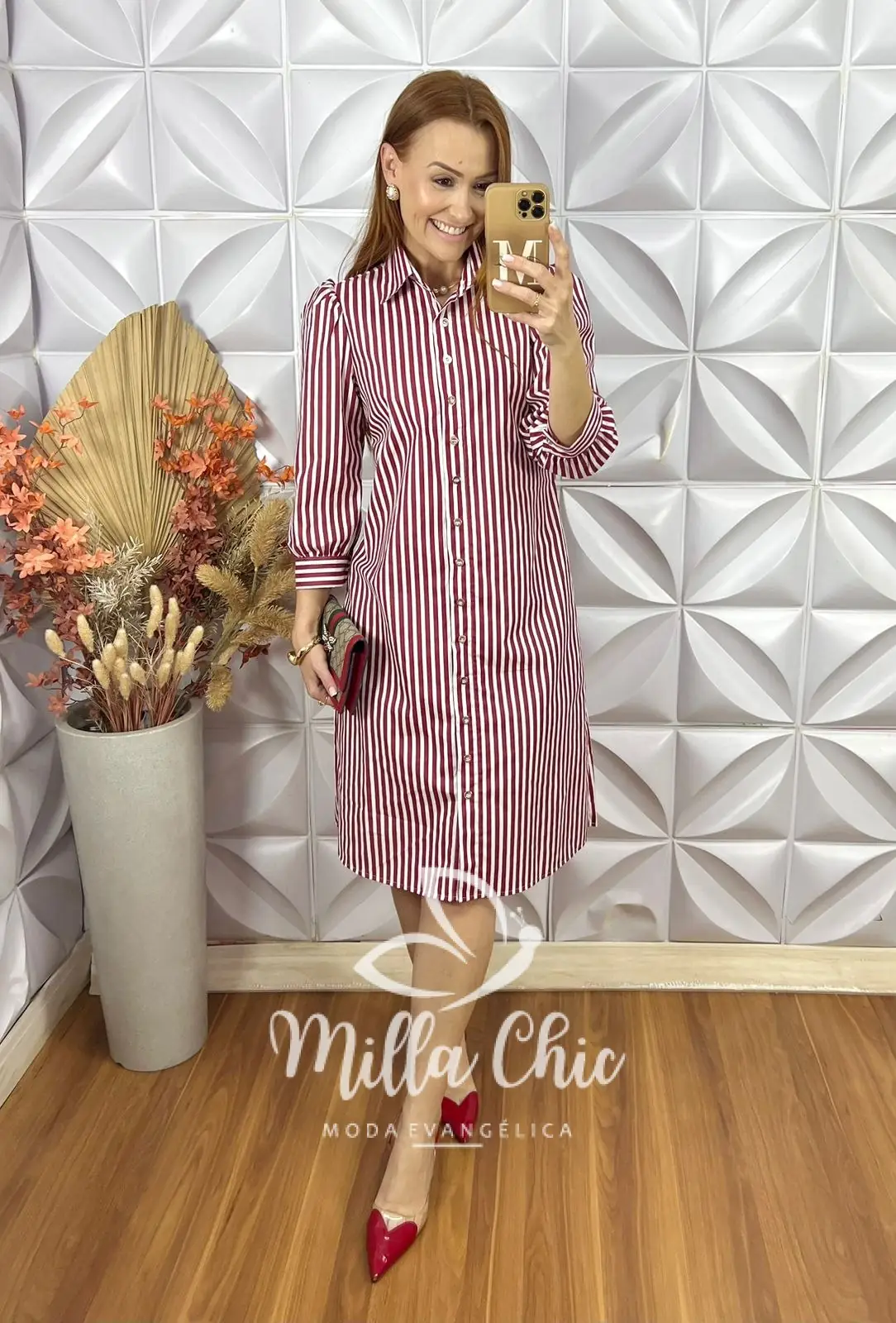 Chemise Itália Listras em Tricoline – Vermelho – Milla Chic Chemise Itália Listras em Tricoline - Vermelho - Milla Chic