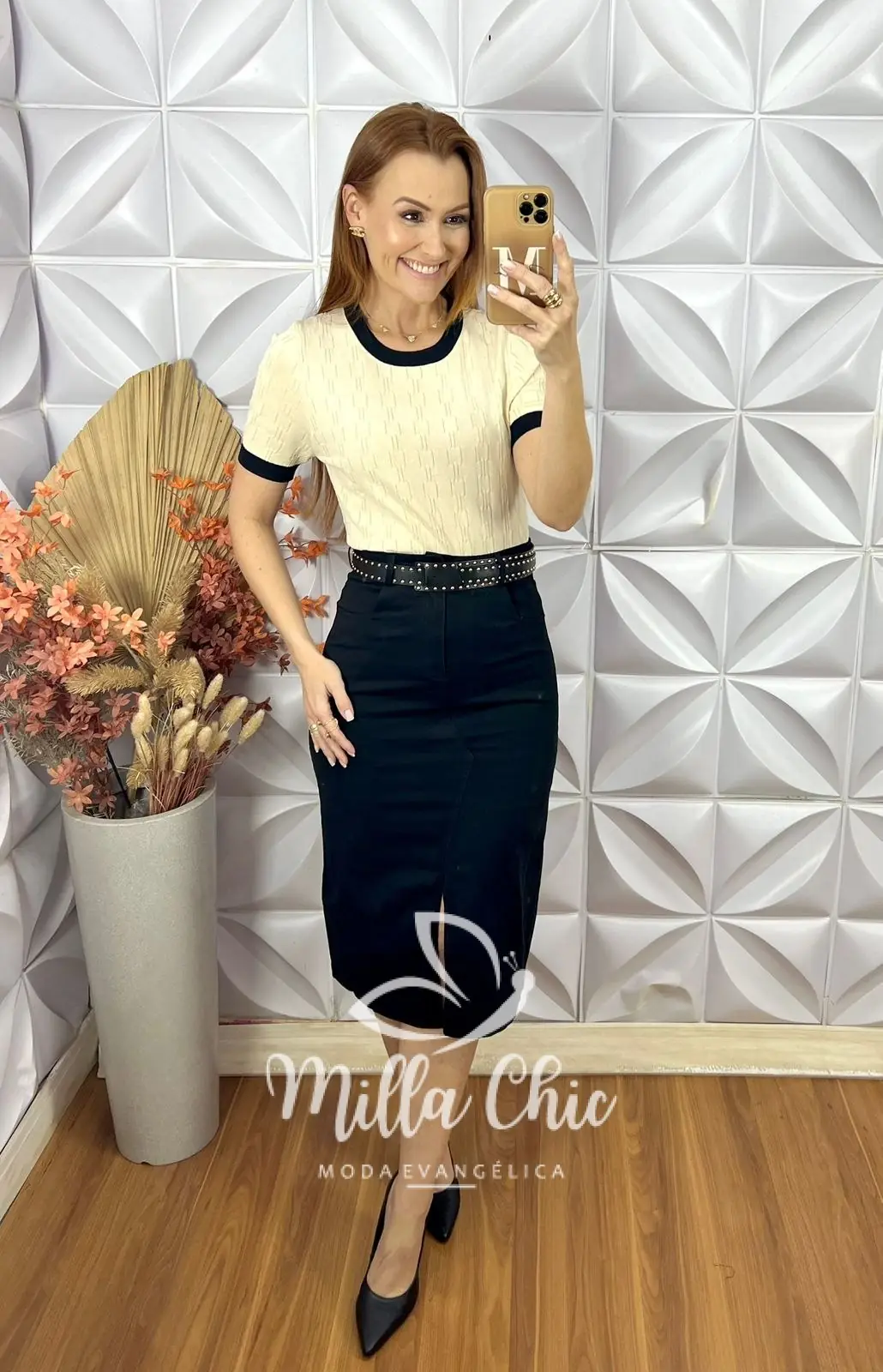 Saia Lisandra Em Sarja – Preta – Milla Chic Saia Lisandra Em Sarja - Preta - Milla Chic