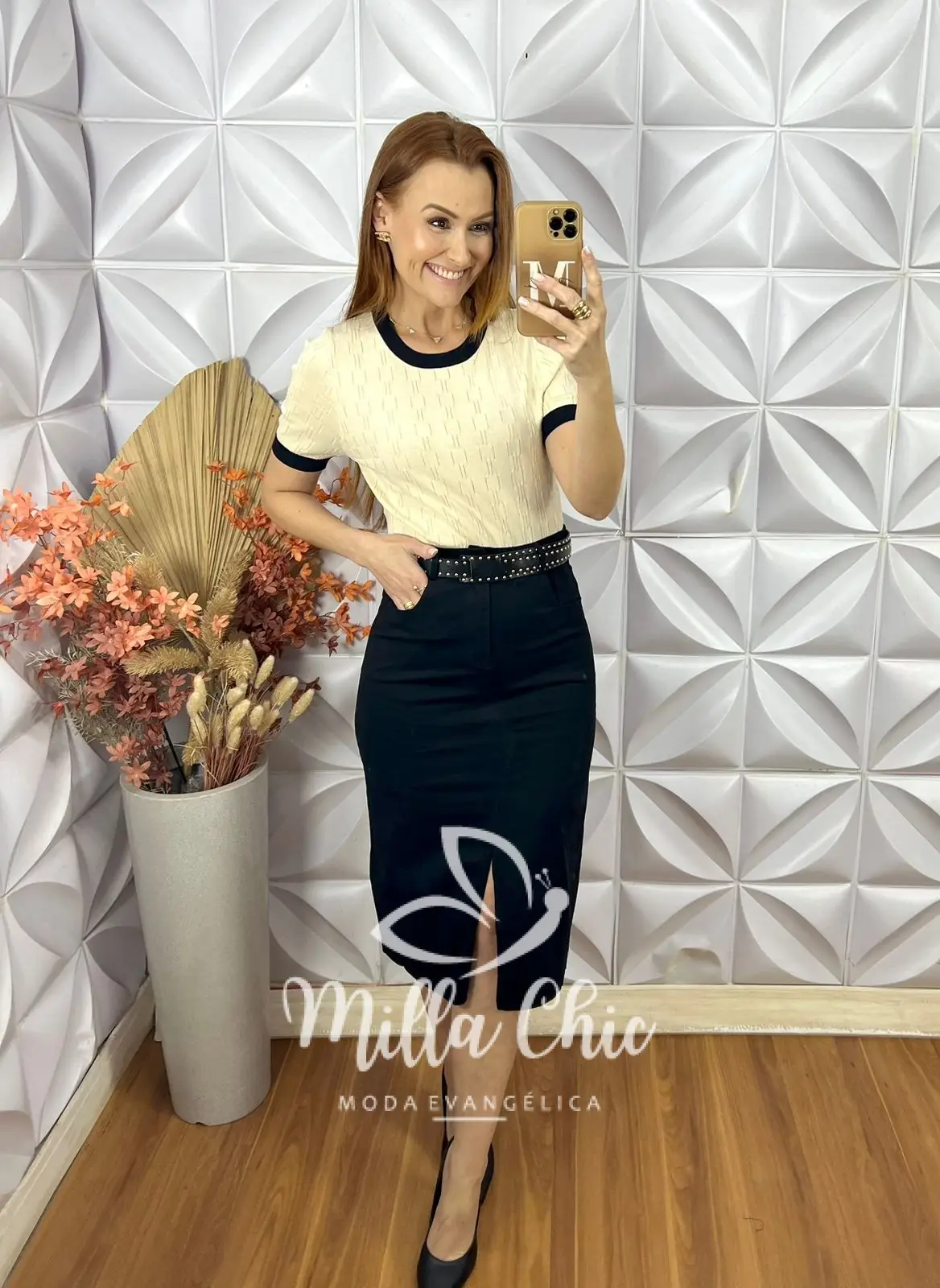 Saia Lisandra Em Sarja – Preta – Milla Chic Saia Lisandra Em Sarja - Preta - Milla Chic