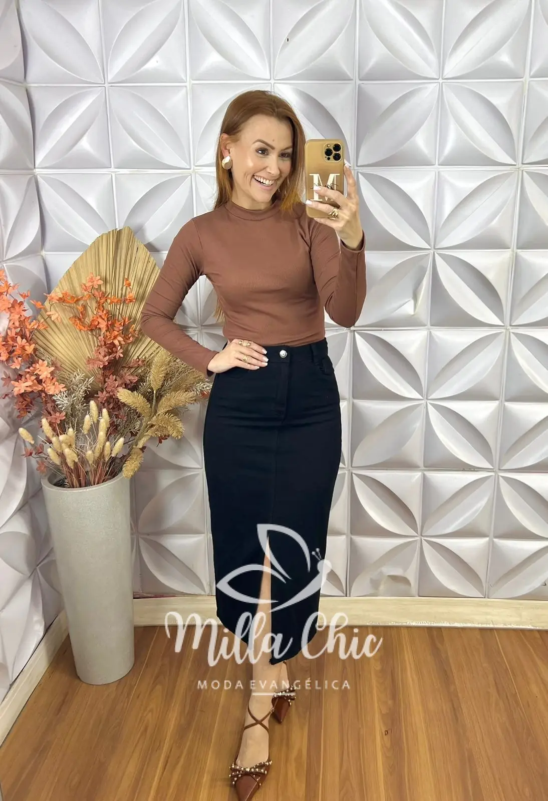 Saia jeans Babi – Preta – Milla Chic Saia jeans Babi - Preta - Milla Chic