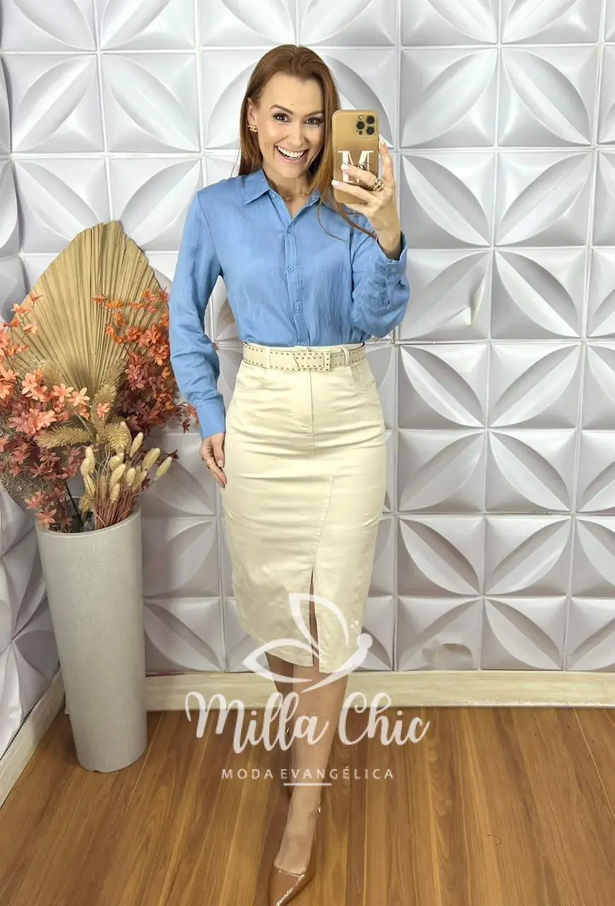 Camisa Nívea Em Viscose Acetinada – Azul – Milla Chic Camisa Nívea Em Viscose Acetinada - Azul - Milla Chic