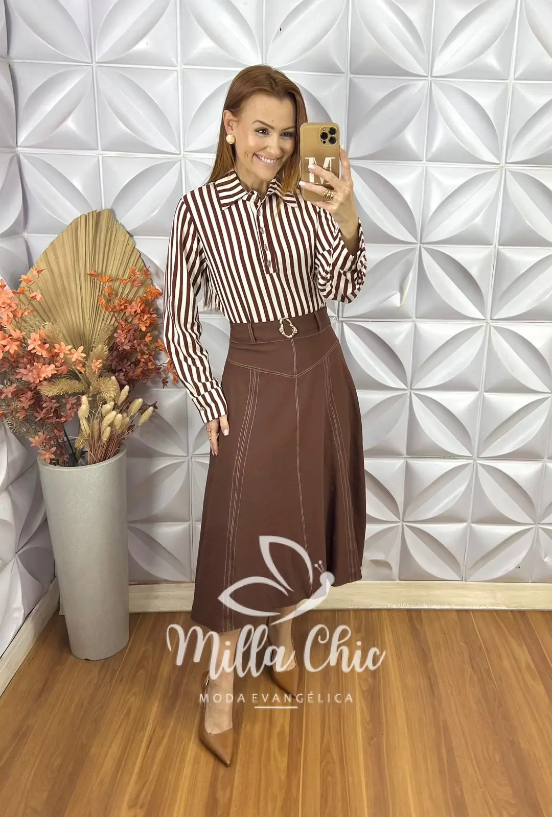 Camisa Edna em Viscolinho – Marrom – Milla Chic Camisa Edna em Viscolinho - Marrom - Milla Chic