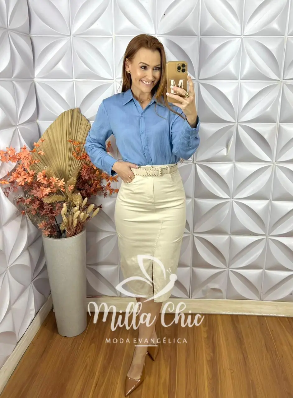 Camisa Nívea Em Viscose Acetinada – Azul – Milla Chic Camisa Nívea Em Viscose Acetinada - Azul - Milla Chic