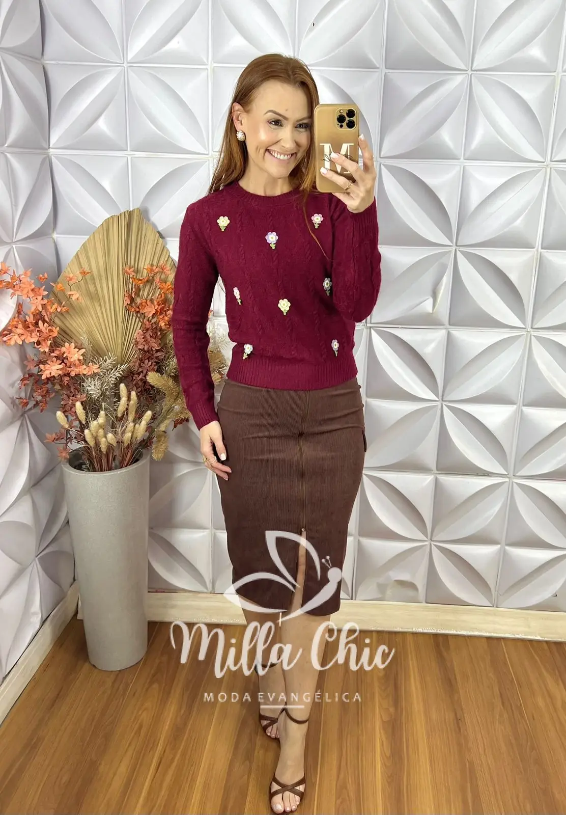 Suéter Em Tricot Flávia -Marsala – Milla Chic Suéter Em Tricot Flávia -Marsala - Milla Chic