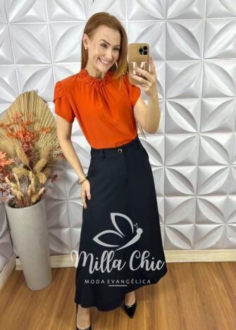 Blusa Agatha Com Bordada - Terra Cota - Milla Chic