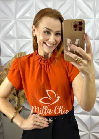 Blusa Agatha Com Bordada - Terra Cota - Milla Chic