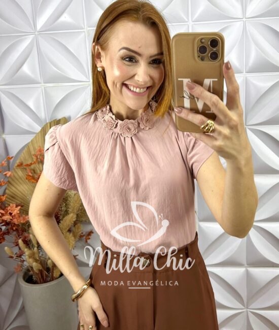 Blusa Agatha Com Bordada - Rose - Milla Chic