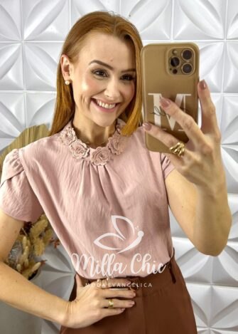 Blusa Agatha Com Bordada - Rose - Milla Chic