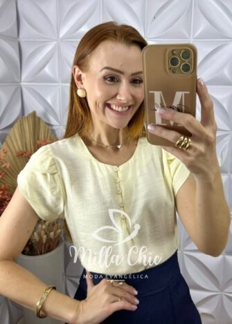 Milla Chic - millachic com br blusa cassia em viscose com poliamida amarelo 1 Blusa Cássia Em Viscose Com Poliamida - Amarelo - Milla Chic